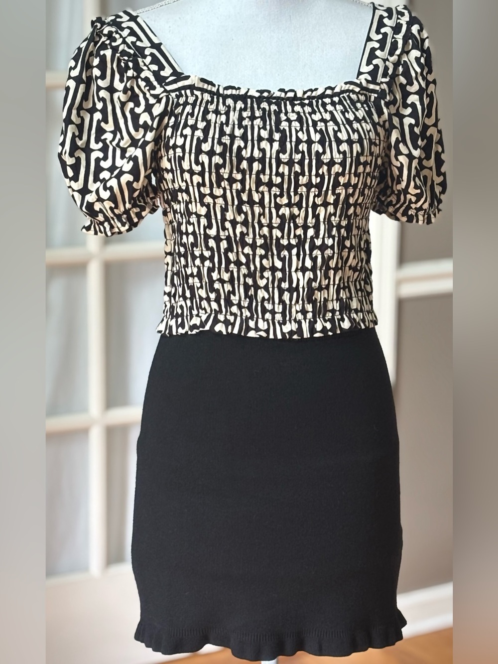 NWT Anthropologie Pilcro Black Knit Mini Skirt Ruffle Hem XS